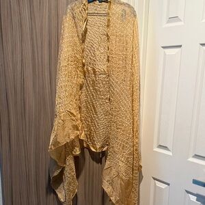 Gold Shibori Silk Wrap Scarf for Women
